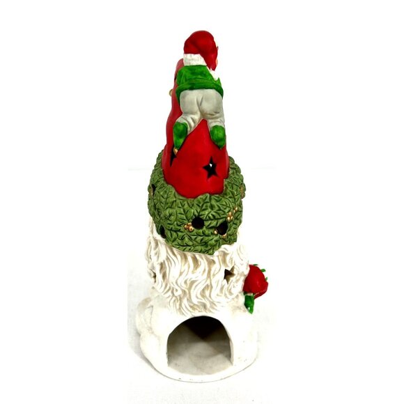 Santa Claus Tealight Holder Ceramic Holiday Christmas Moon Elves 9" Vintage - Picture 6 of 9